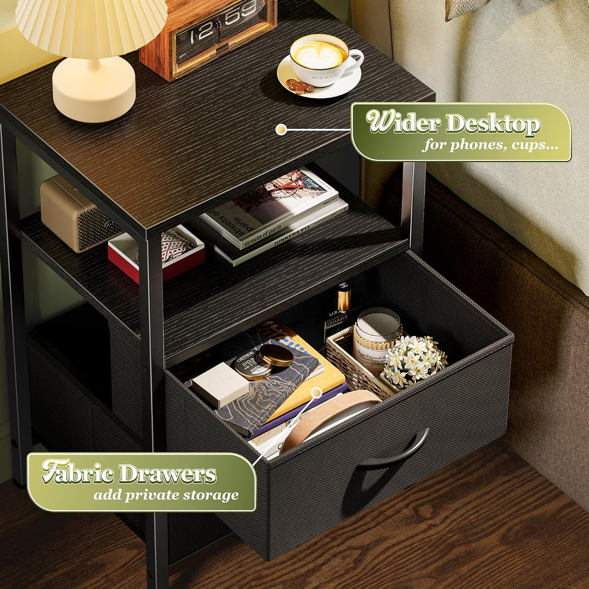 Huuger Night Stand Set of 2, Nightstand with 2 Drawers, Bedside Table