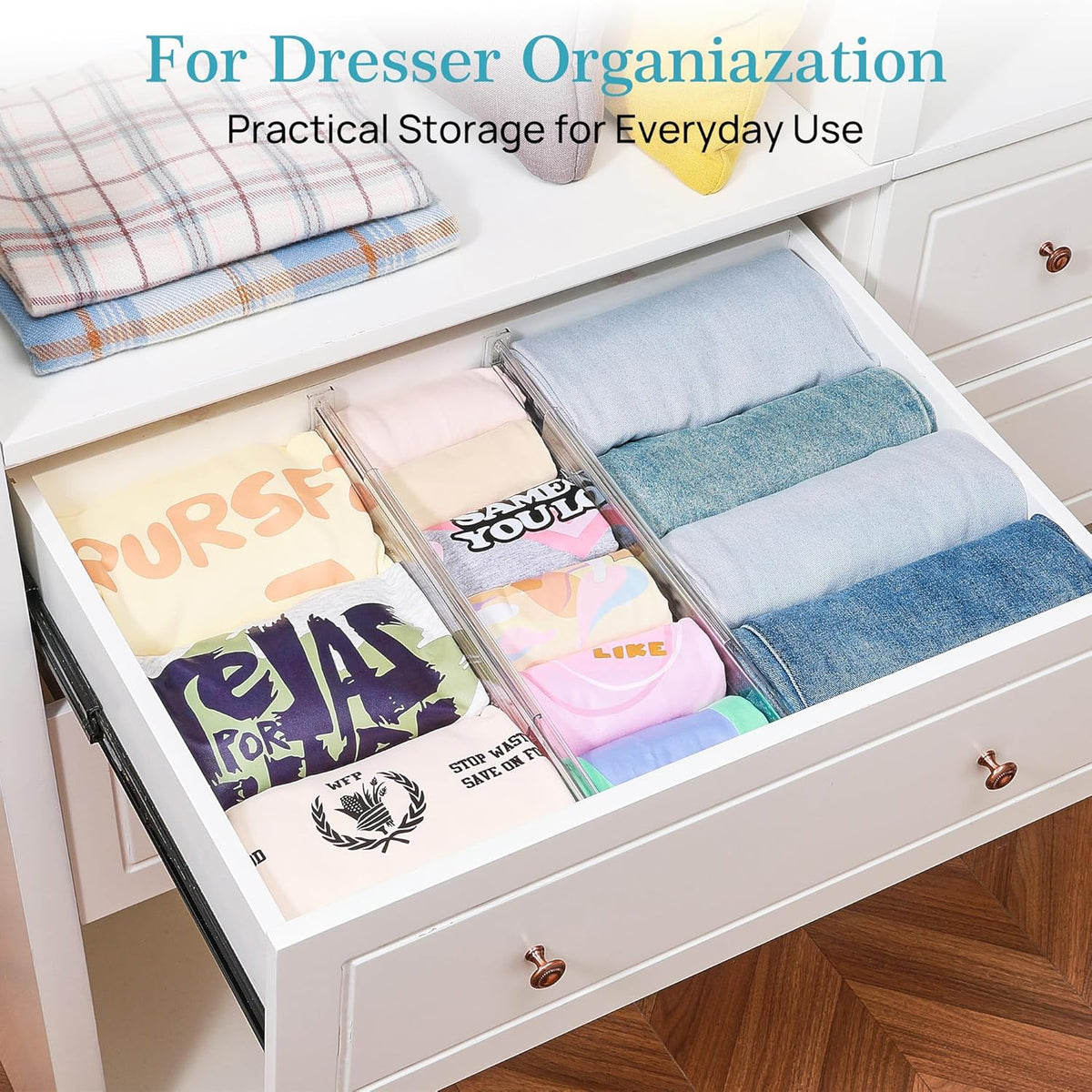 Vtopmart 4" Regular Upgrade Drawer Dividers for Clothes, 12.8"-22.3...