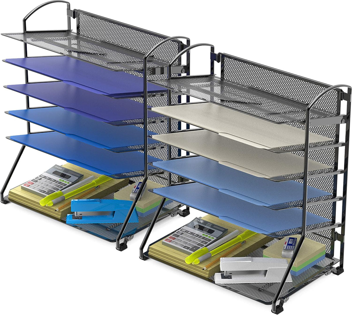 Simple Houseware 2 Packs 6-Tier Desk Organizer & Sliding Paper Tray, Black