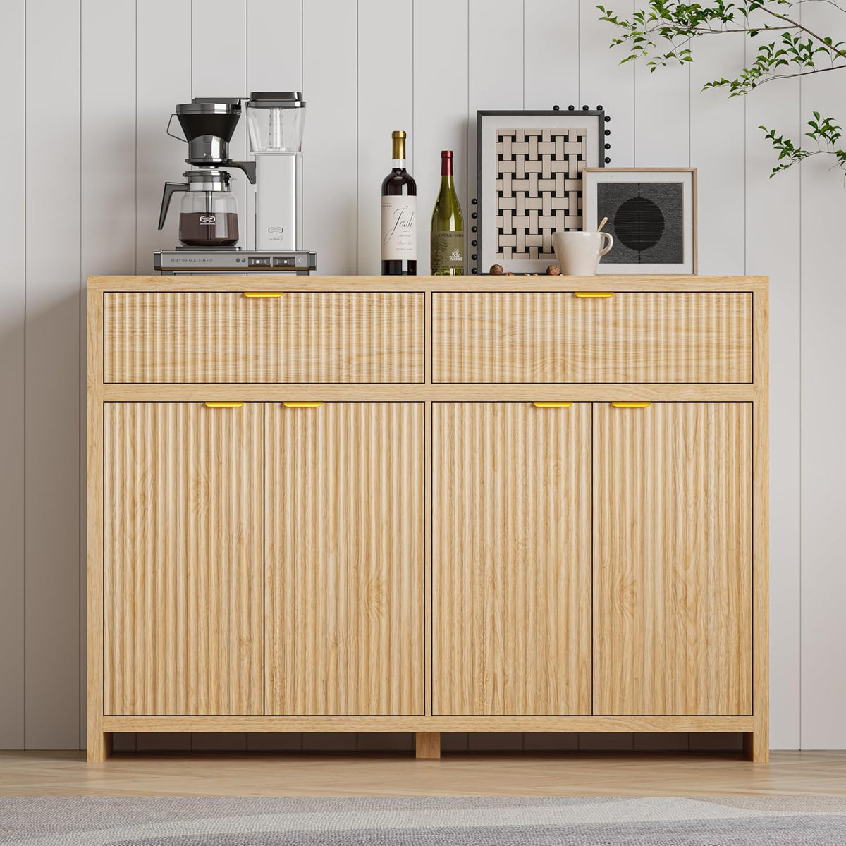 Fluted Sideboard Buffet Cabinet with Storage and Large Drawers, 55" W Cr...