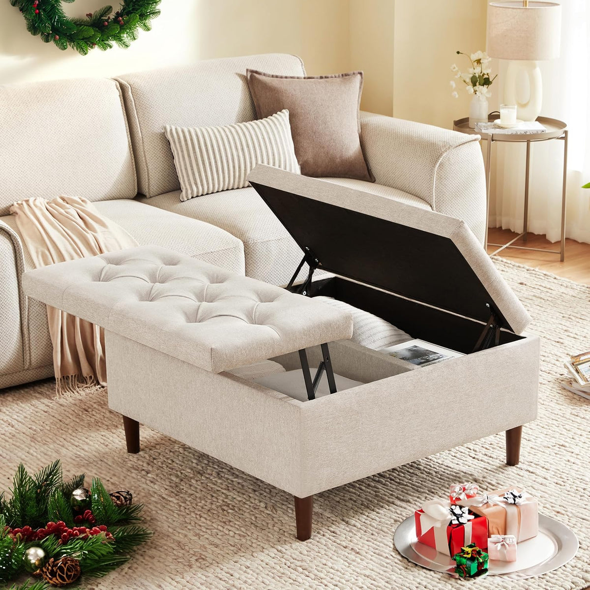 Weture 35" Large Storage Ottoman Coffee Table, Square Ottoman, Beige