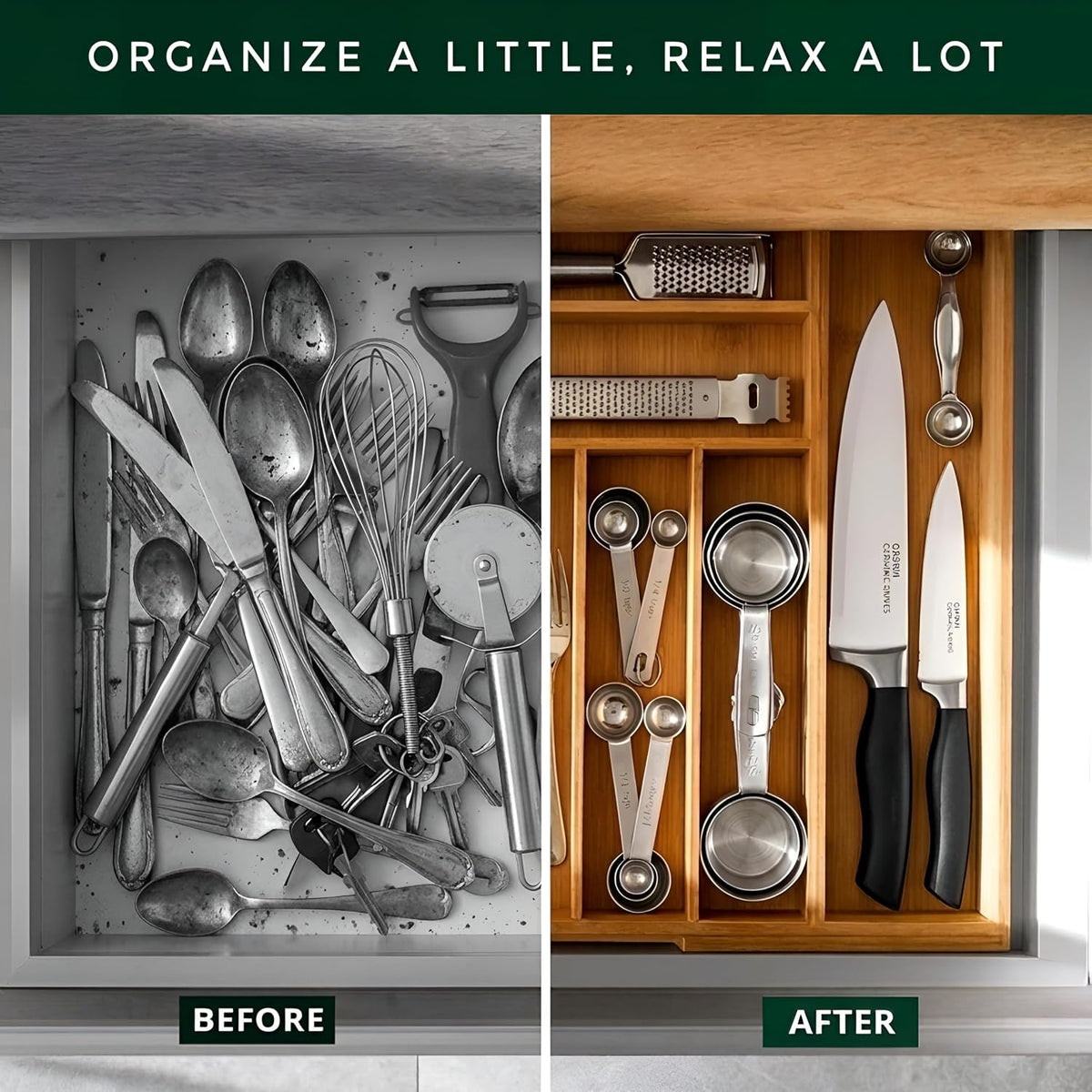 Bamboo Drawer Organizer, Expandable 8-Slot Silverware & Utensil Tray for ...