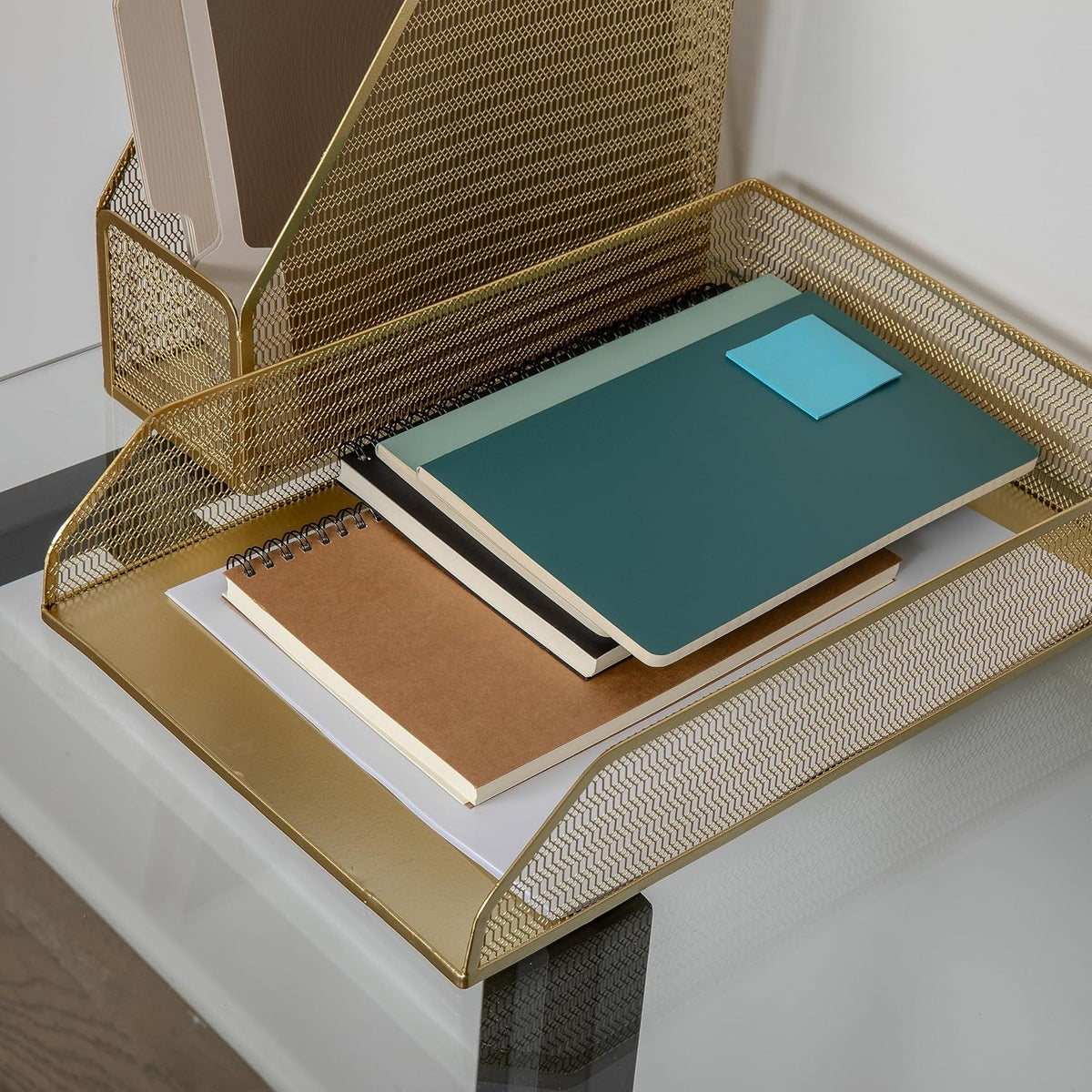 Martha Stewart Ryder 6-Piece Mesh Metal Desktop Organizer Set, Gold