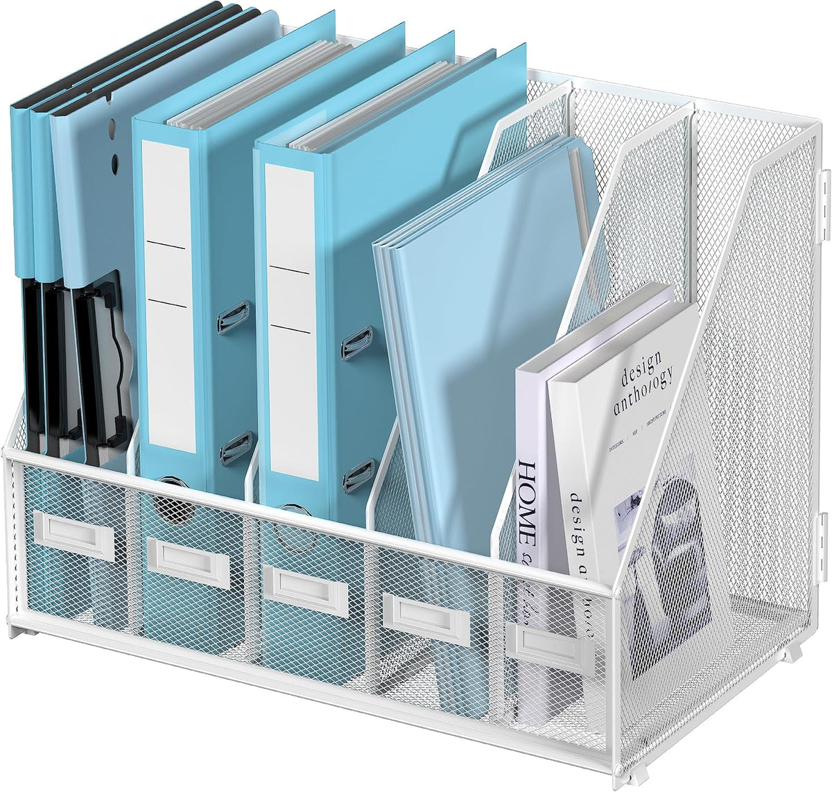 SUPEASY Desk Organizers Metal Desk Magazine File Holder with 5 Vertical Compa...