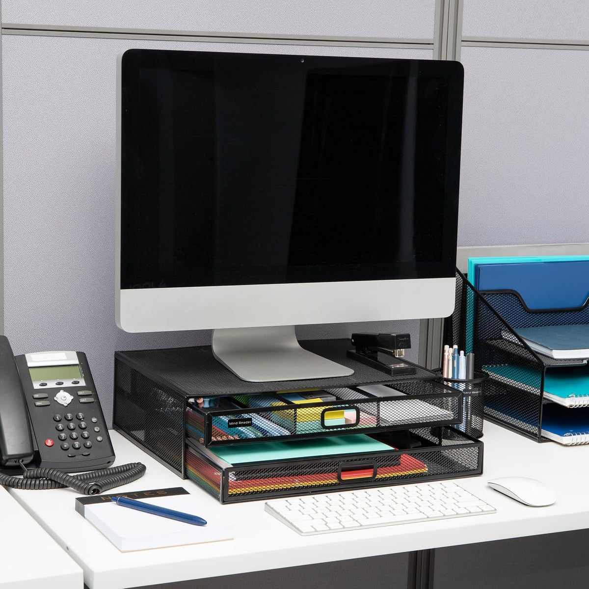 Mind Reader Monitor Stand, Ventilated Laptop Riser, Storage Drawer, Office, M...