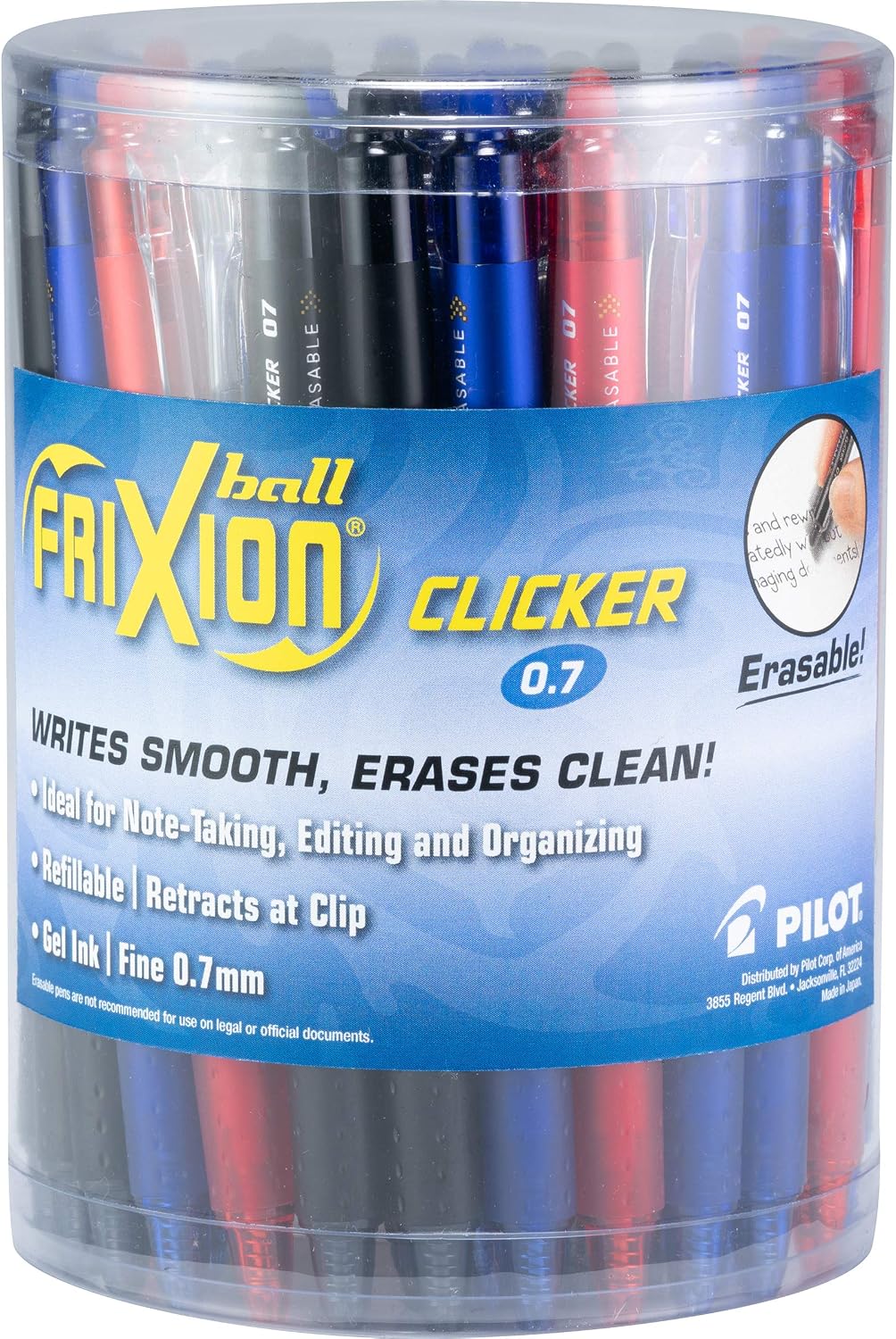PILOT FriXion Clicker Erasable Gel Pens, 0.7mm, Business Colors, 36-Pack