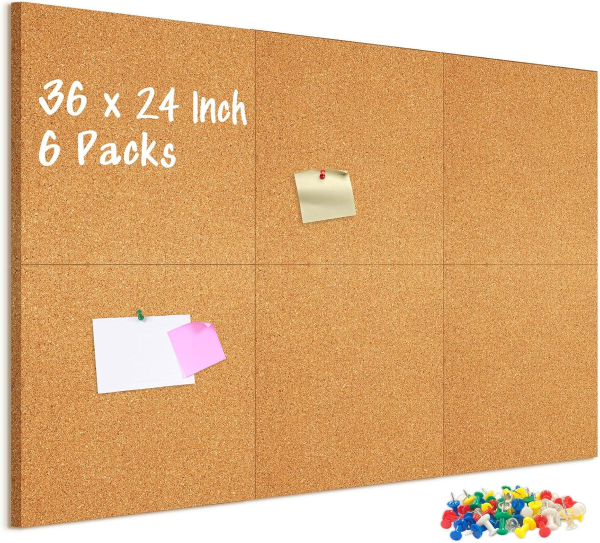 DOLLAR BOSS Cork Board Tiles, 6 Packs 12" x 12" 1/2" Thick Bul...