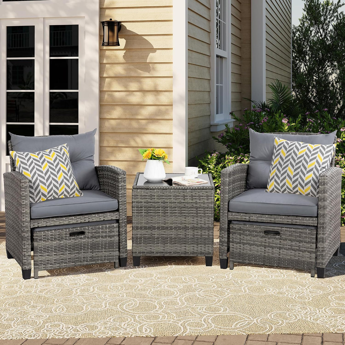 Vongrasig 5 Piece Patio Furniture Set, Small Balcony Furniture, PE Wicker Rat...