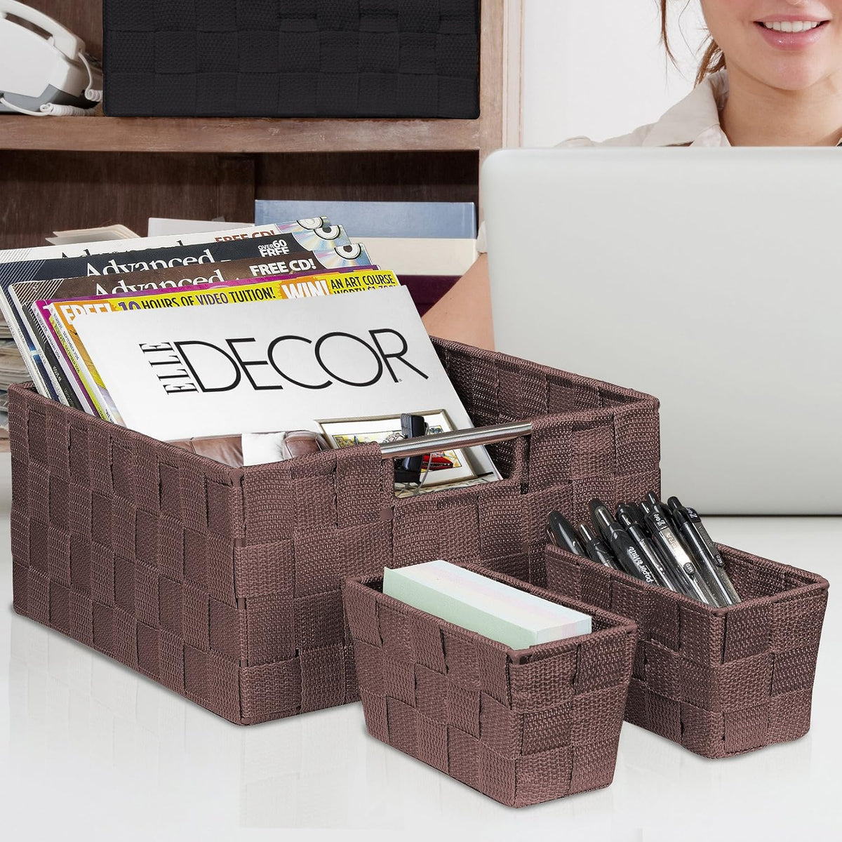 Sorbus Baskets for Organizing, 7-Piece Hand-Woven Storage Set (Chocolate)