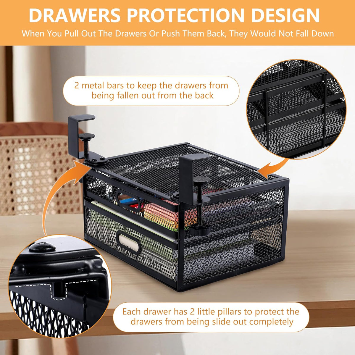 Sliding Under Desk Drawer Organizer No Drilling 2 Drawers Slide Out Desktop O...