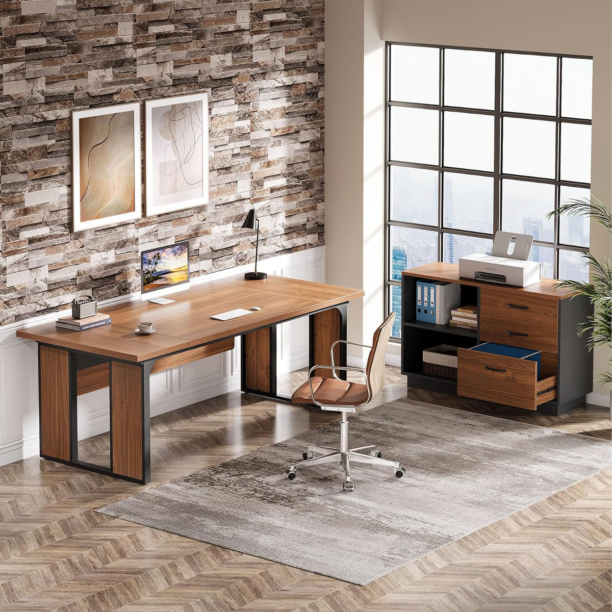 Tribesigns 63‘’ L-Shaped Executive Desk, Office Table with 47-Inch Drawers Ca...