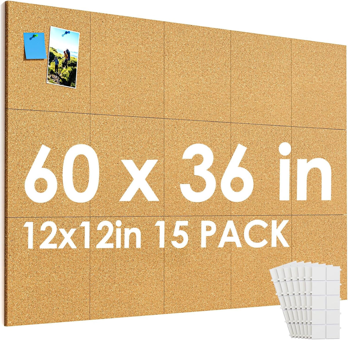 MaxGear 60" x 36" Large Cork Board for Wall, 15 Pack 12" x 12&...