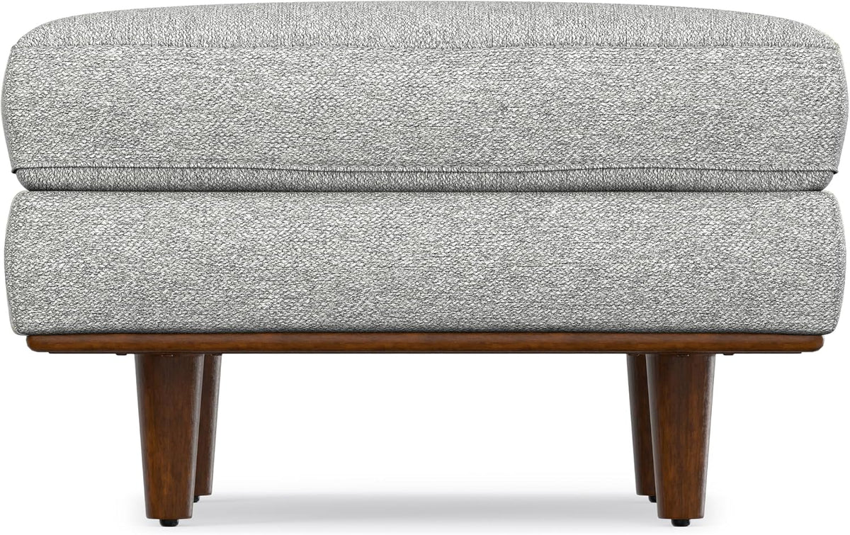 SIMPLIHOME Morrison 33" Wide Woven-Blend Rectangle Ottoman in Mist Grey