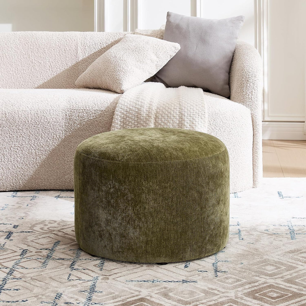 Flouki Pouf Ottoman Footrest, Foot Stools, Modern Round Upholstered Ottomans,...