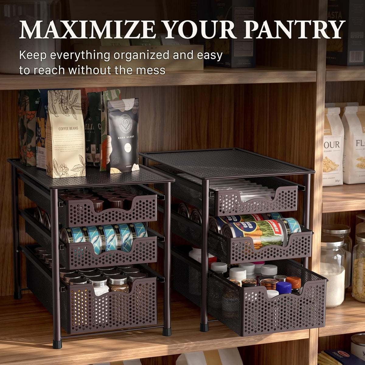 Simple Houseware Stackable 3 Tier Sliding Basket Organizer Drawer, Bronze