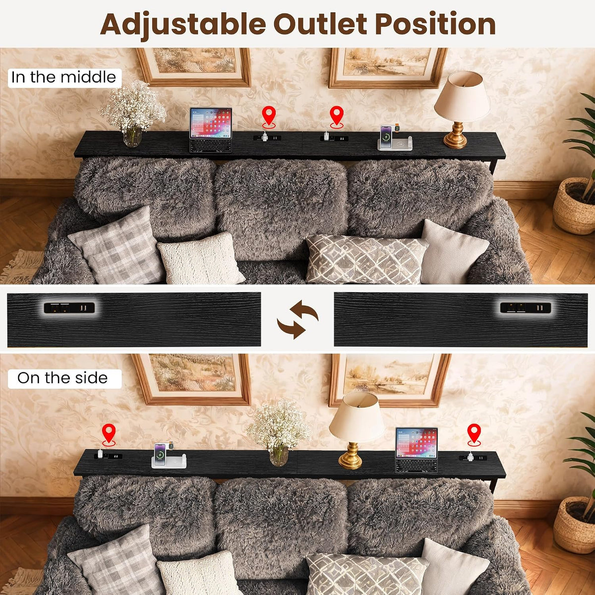GRLEAF 90 Inch Narrow Sofa Table with Power Outlet, Extra Long Console Table ...