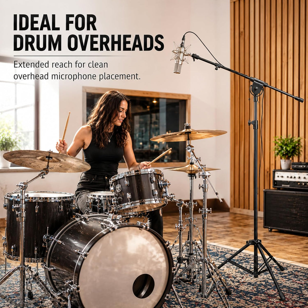LyxPro SMT-1 Professional Microphone Stand Heavy Duty 93” Studio Overhead Boo...
