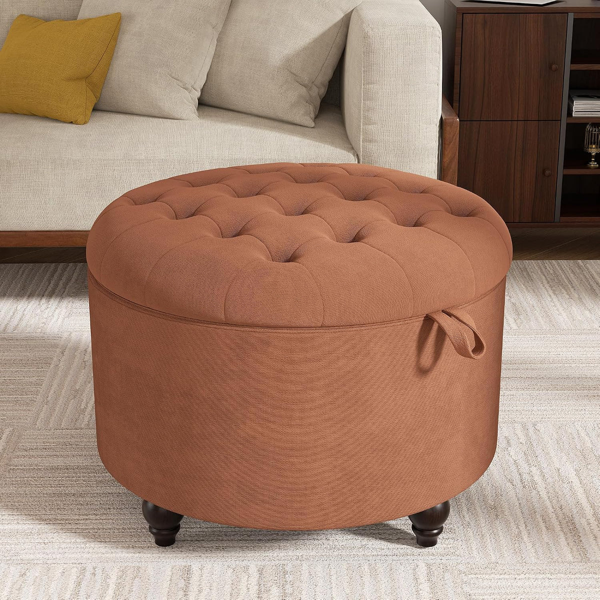 24 Inch Round Storage Ottoman,Modern Tufted Ottomans,Circular Coffee Table wi...