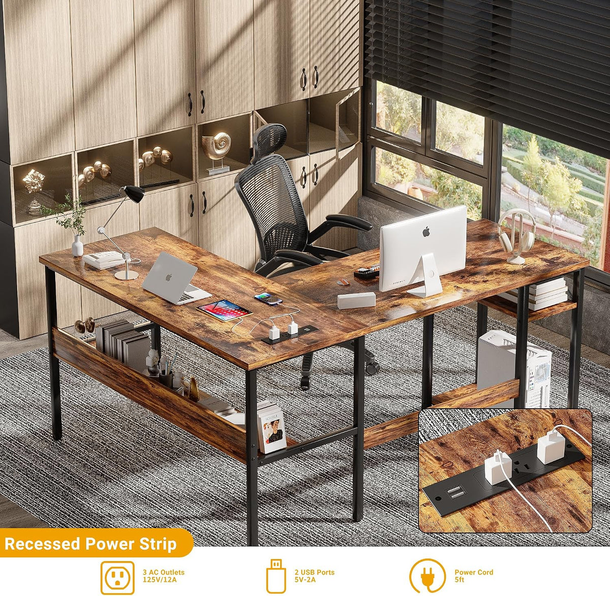 Unikito L Shaped Computer Desk with Magic Power Outlets and USB Charging Port...