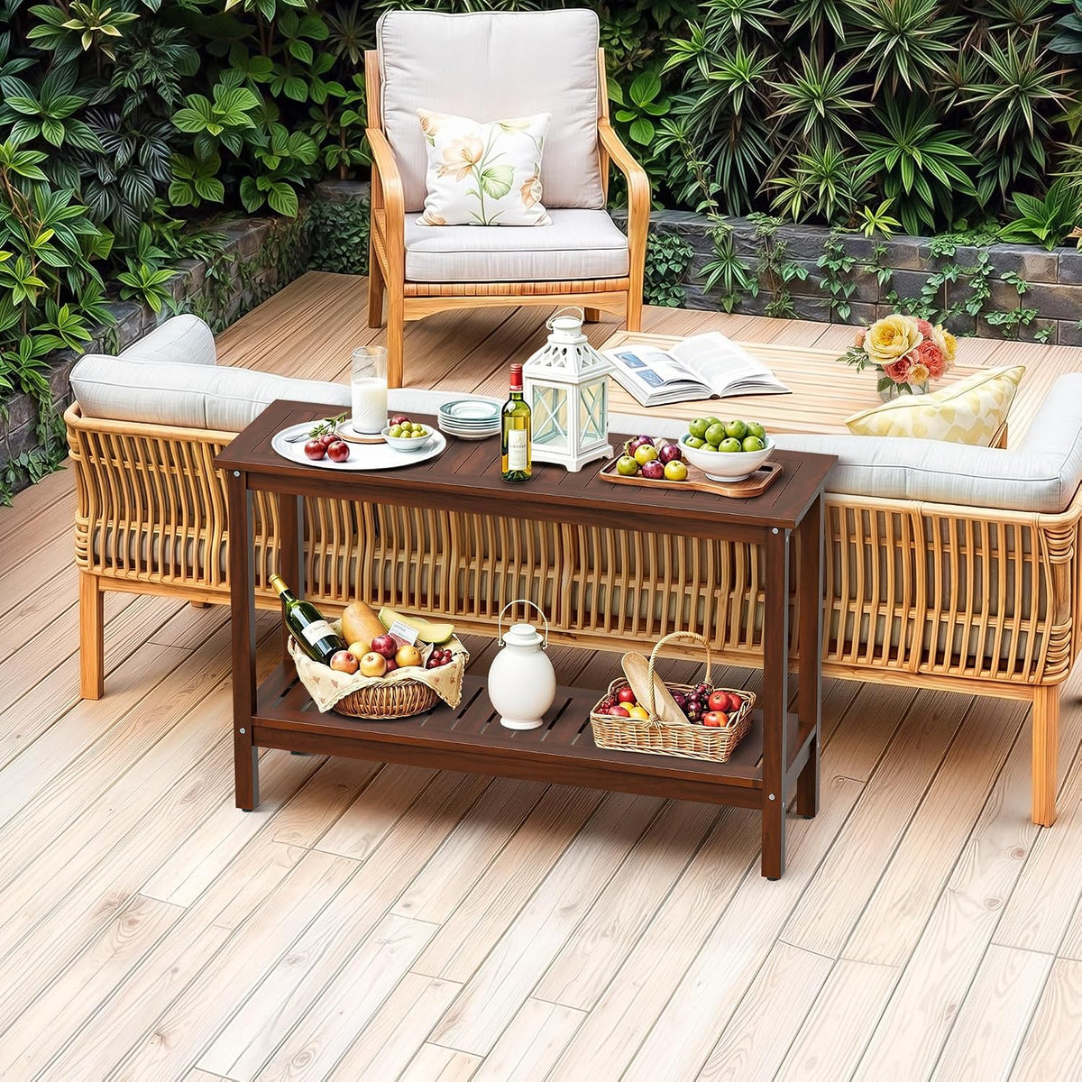 SUPER DEAL All-Weather Patio Bar Table Entry Console Table, 2-Shelf 48 inch S...