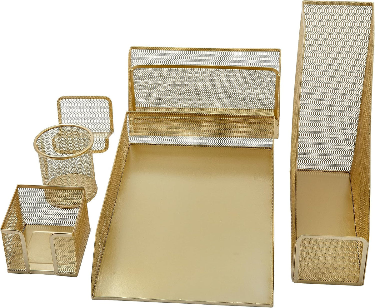 Martha Stewart Ryder 6-Piece Mesh Metal Desktop Organizer Set, Gold