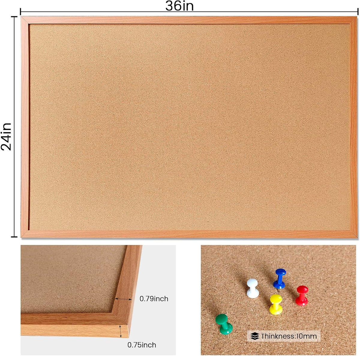 Cork Board 36"x24" Pin Boards Office Corkboards for Wall