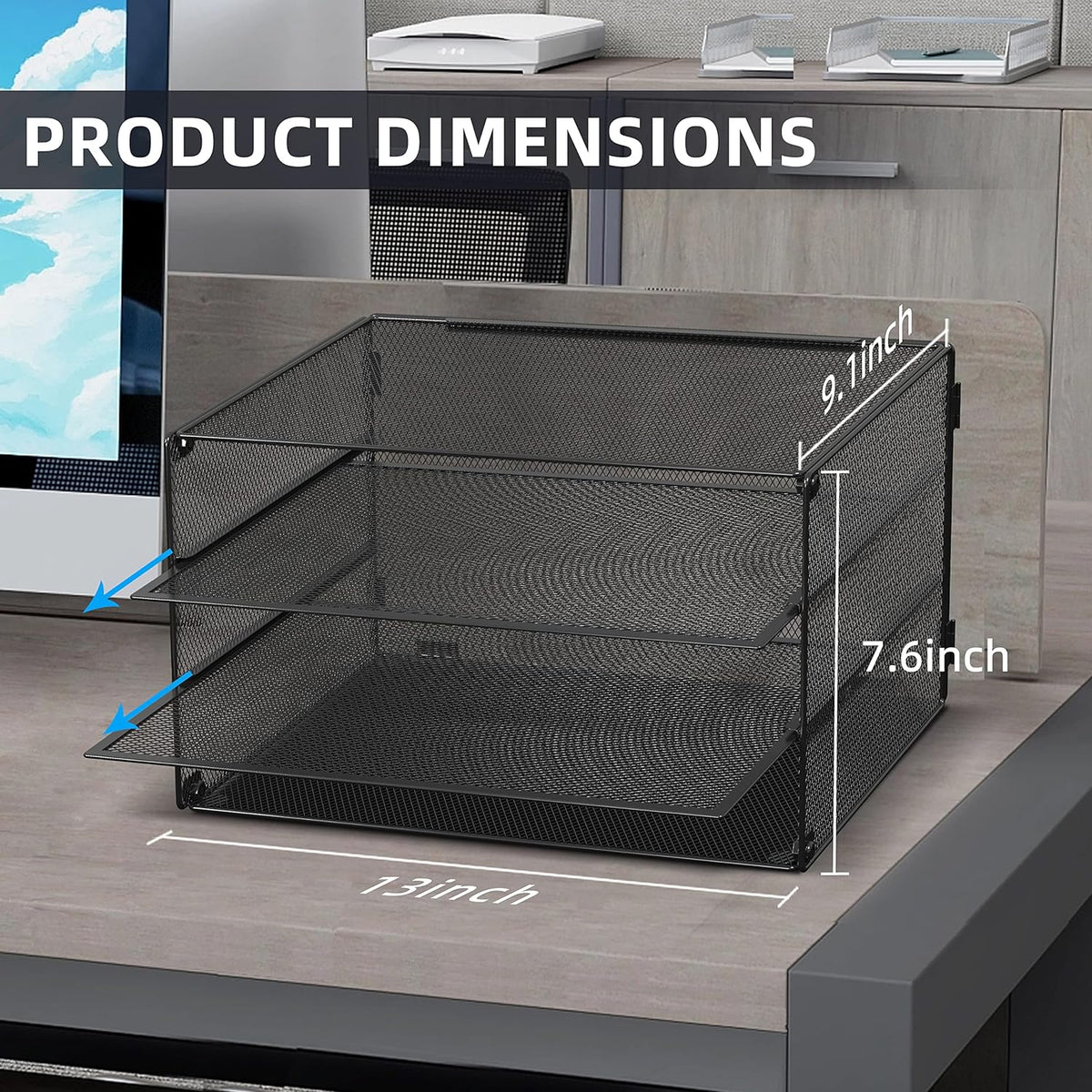 DALTACK 3 Tier Letter Tray Paper Organizer with Sliding Trays Black 2 Pack