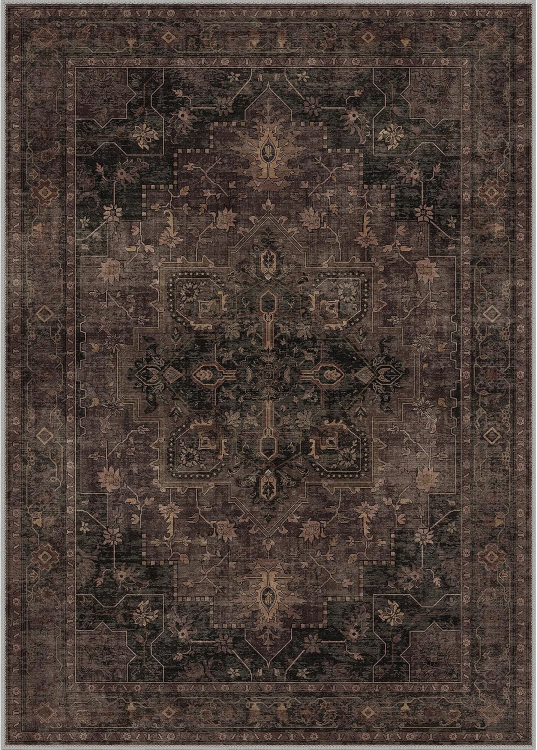 GENIMO 3x5 Washable Small Area Rug for Bedroom, Non Slip, Dark Brown