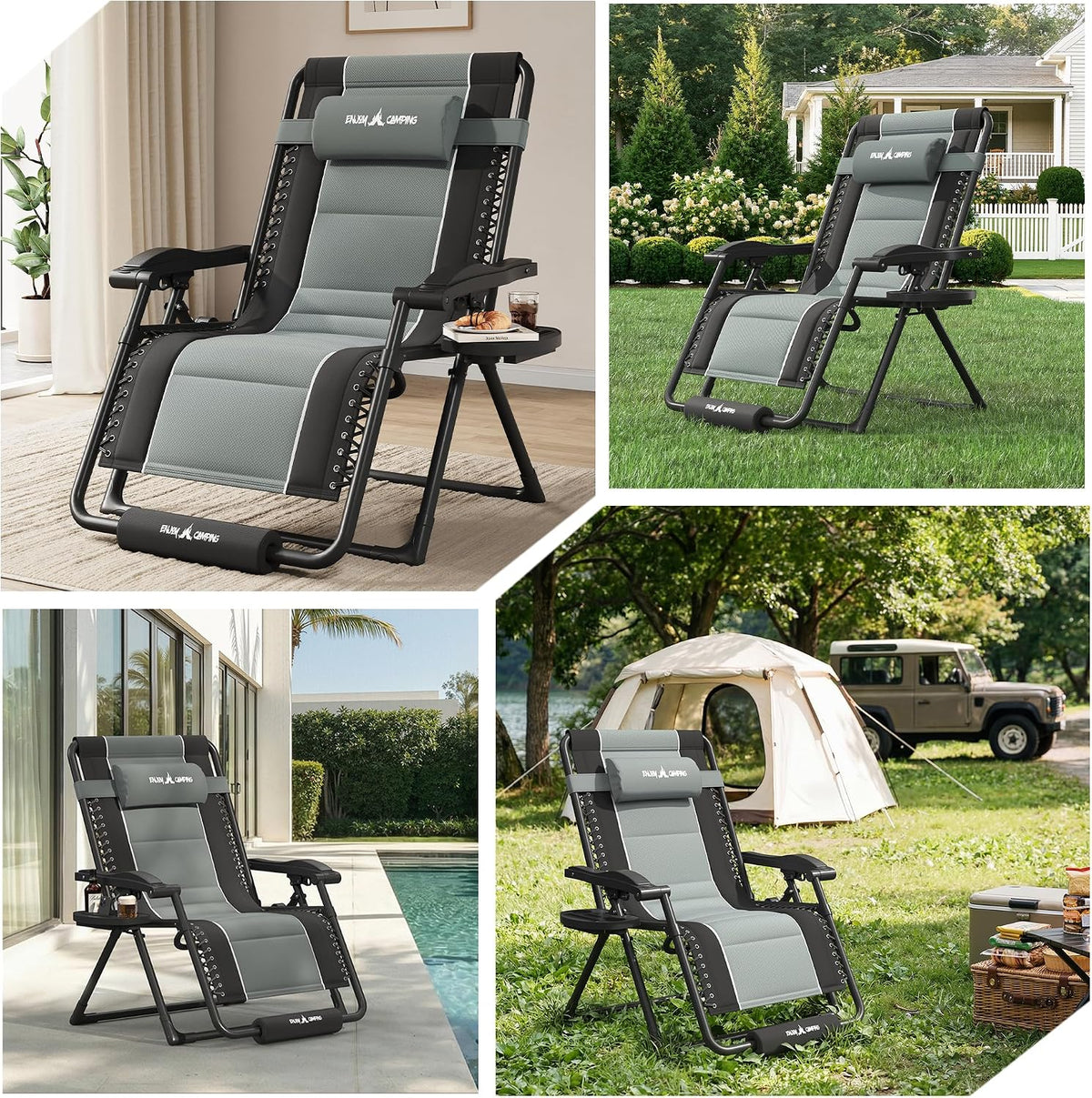 Amopatio XXL Padded Zero Gravity Chairs Foldable Zero Gravity Lounge Chair Ou...