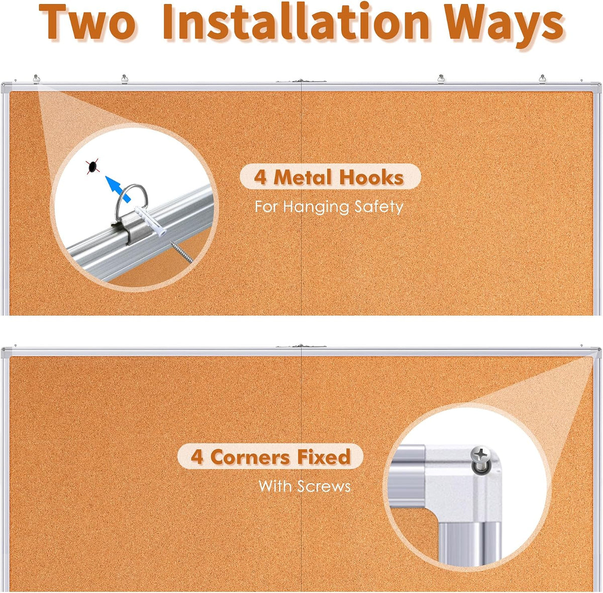 Maxtek Cork Board 72 x 48 in, Large Bulletin Board for Wall Aluminum Framed