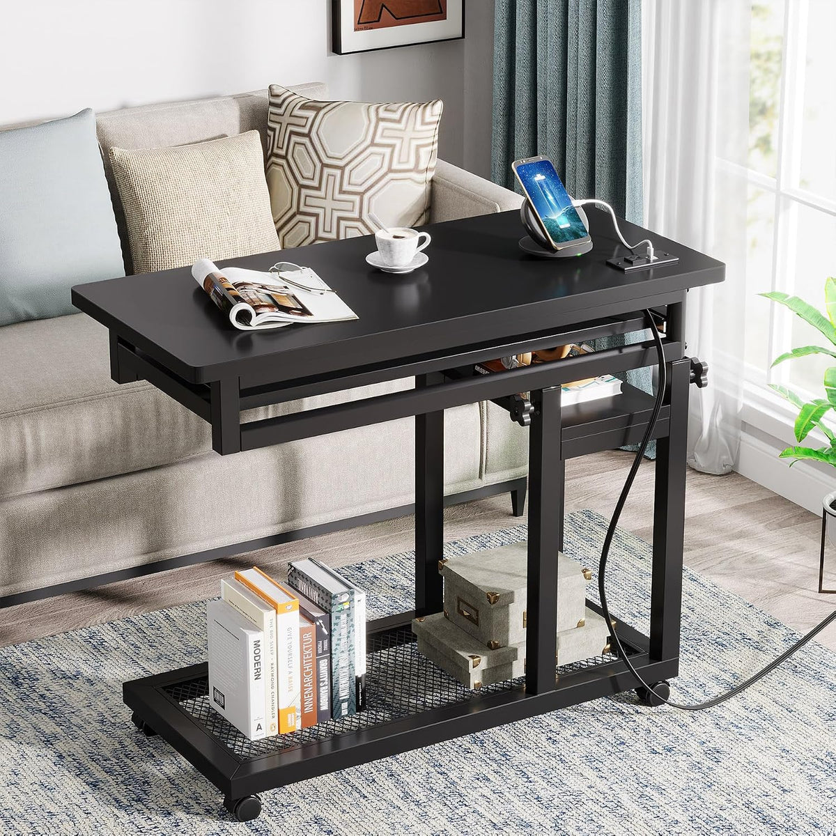 Tribesigns Small Portable Desk with Power Outlet, Height Adjustable Sofa Couc...