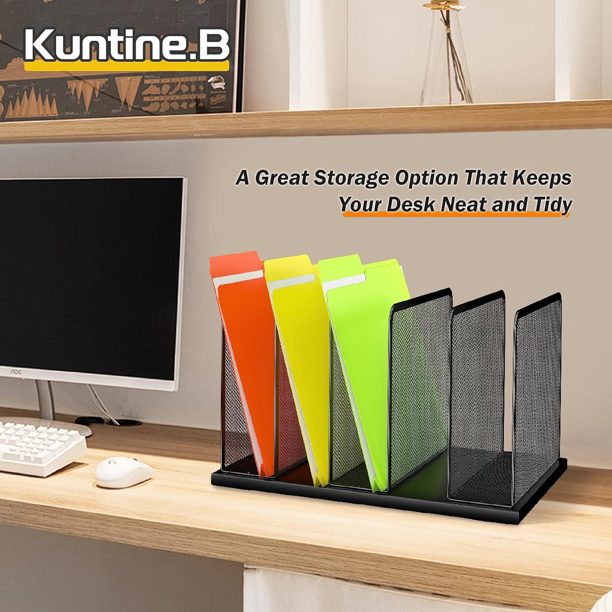 Kuntine.B Desk File Organizer Upright Mesh Desktop Organizer File Sorter Offi...