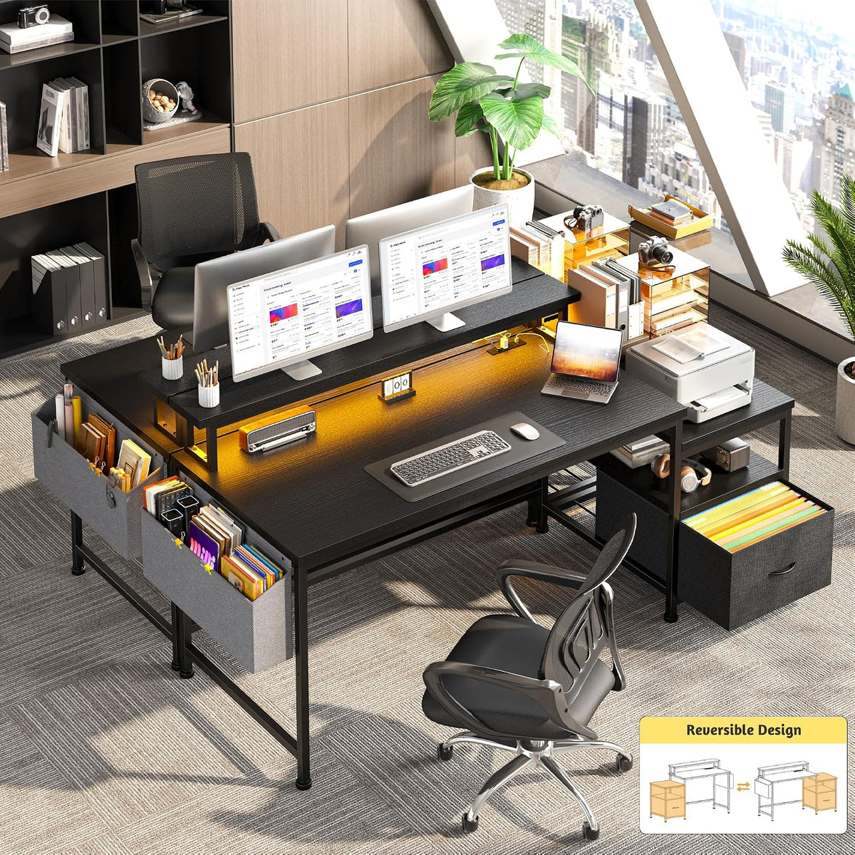 DurayLoly 57" Office Desk with Drawers & Printer Space for Home Work...