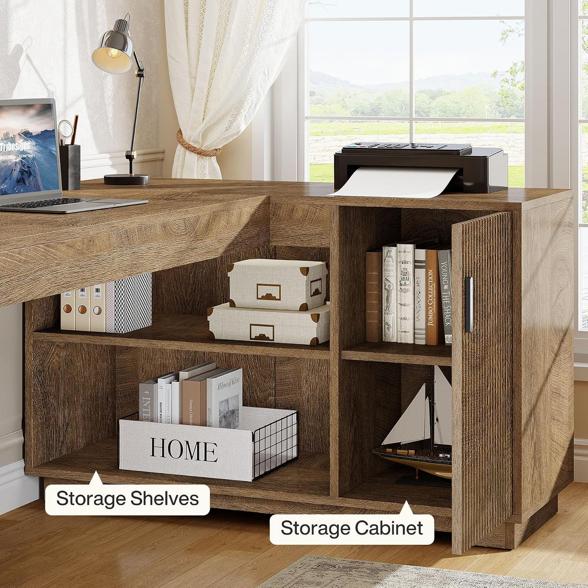 Tribesigns L-Shaped Desk with Storage Cabinet, 59-Inch Farmhouse Corner Compu...