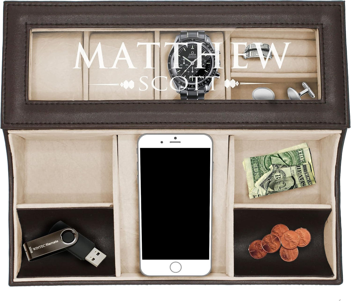 My Personal Memories Personalized Leather Valet Tray Box - Custom Monogrammed...
