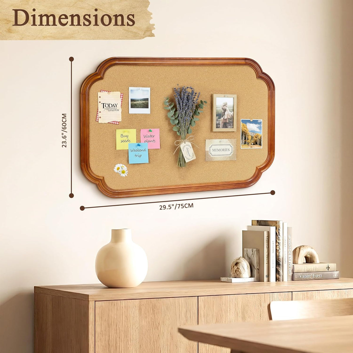 Scalloped Edge Wooden Frame Cork Board 30x20in (75x50CM)