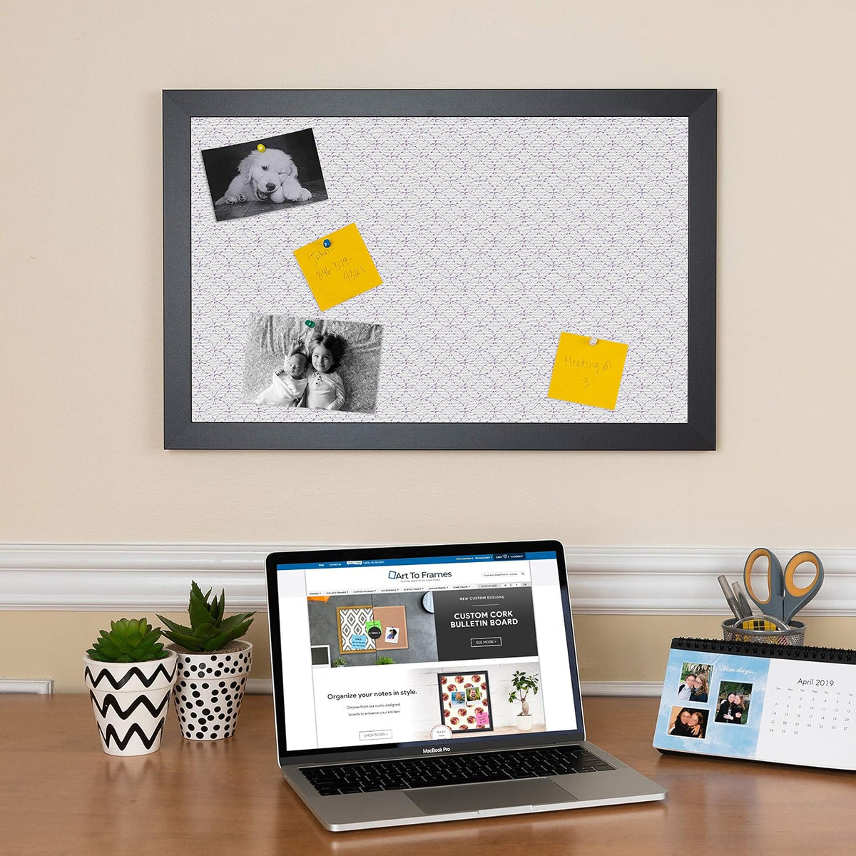 PinPix 40x28 Inch Cork Bulletin Board. This Decorative Framed Pin Board Comes...