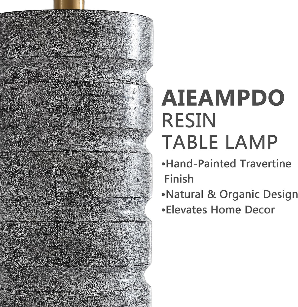 AIEAMPDO 26" Travertine Resin Table Lamps for Bedroom Set of 2, Gray