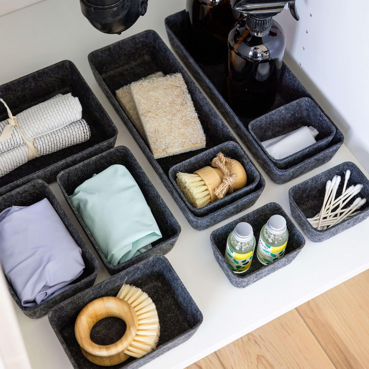 Three by Three Seattle Recycled Felt Storage Bins Set of 10 (Charcoal)