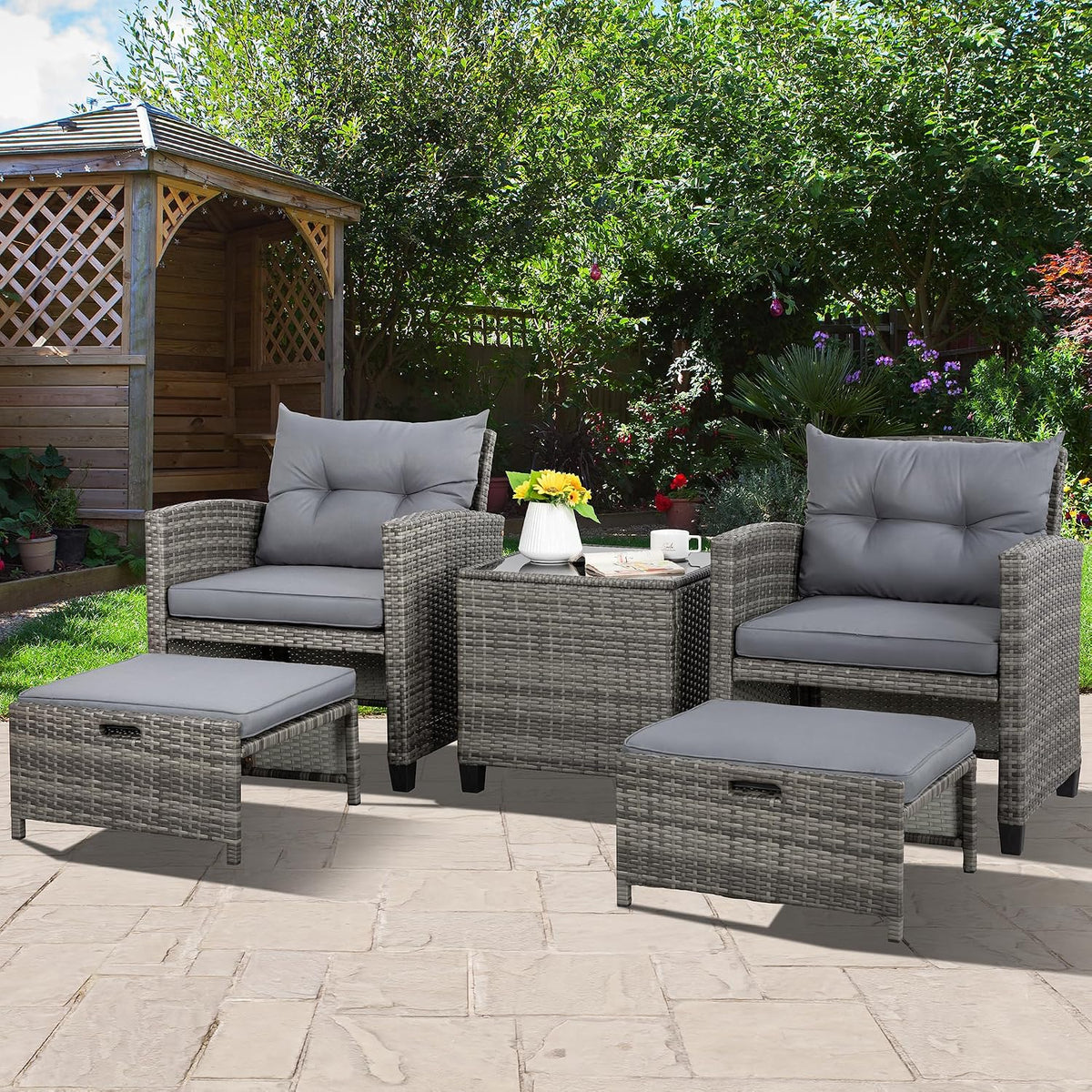 Vongrasig 5 Piece Patio Furniture Set, Small Balcony Furniture, PE Wicker Rat...