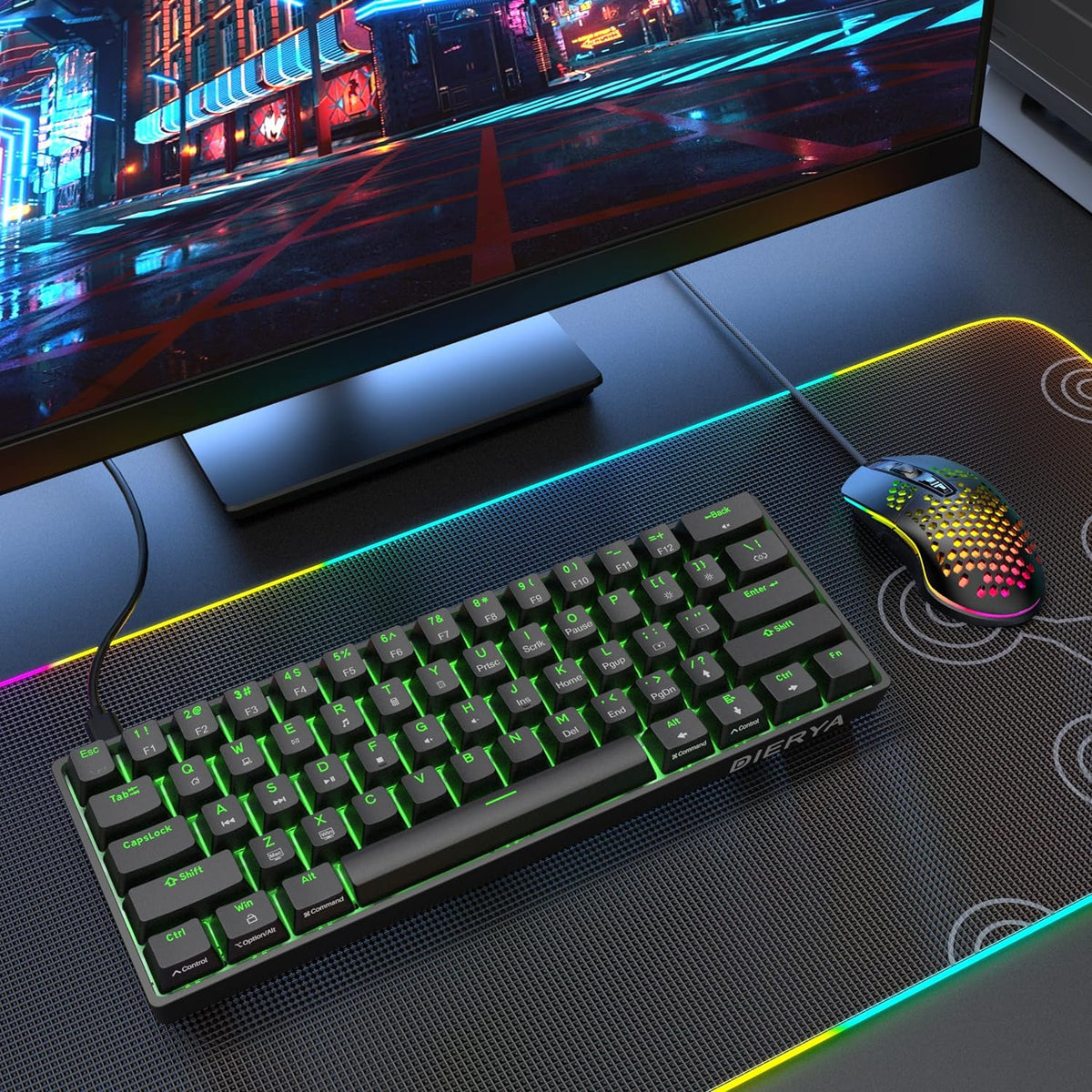 DIERYA 60% Mechanical Keyboard, DK61se Wired Gaming Keyboard with Blue Switch...