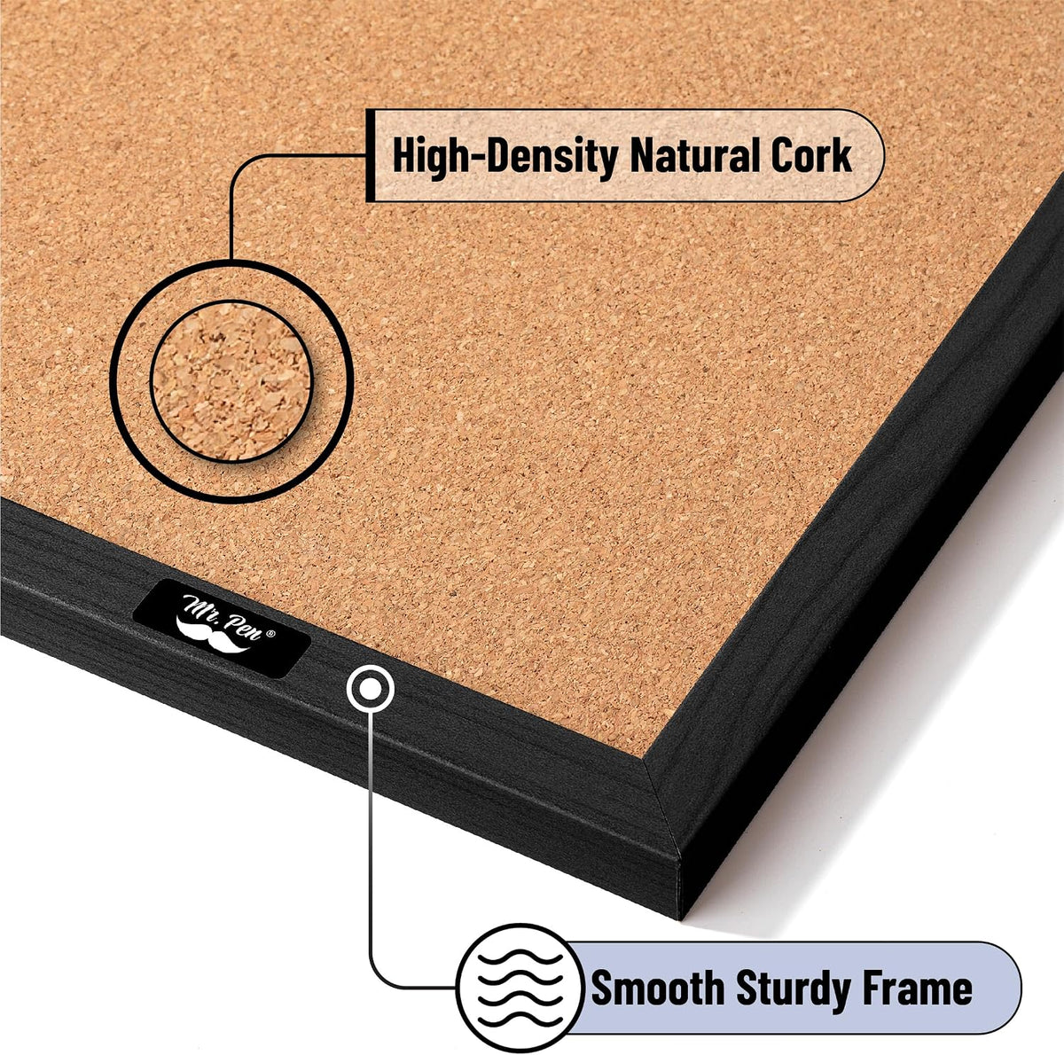 Mr. Pen- Cork Board, 24”x36”, Black Framed Cork Board, Cork Bulletin Board
