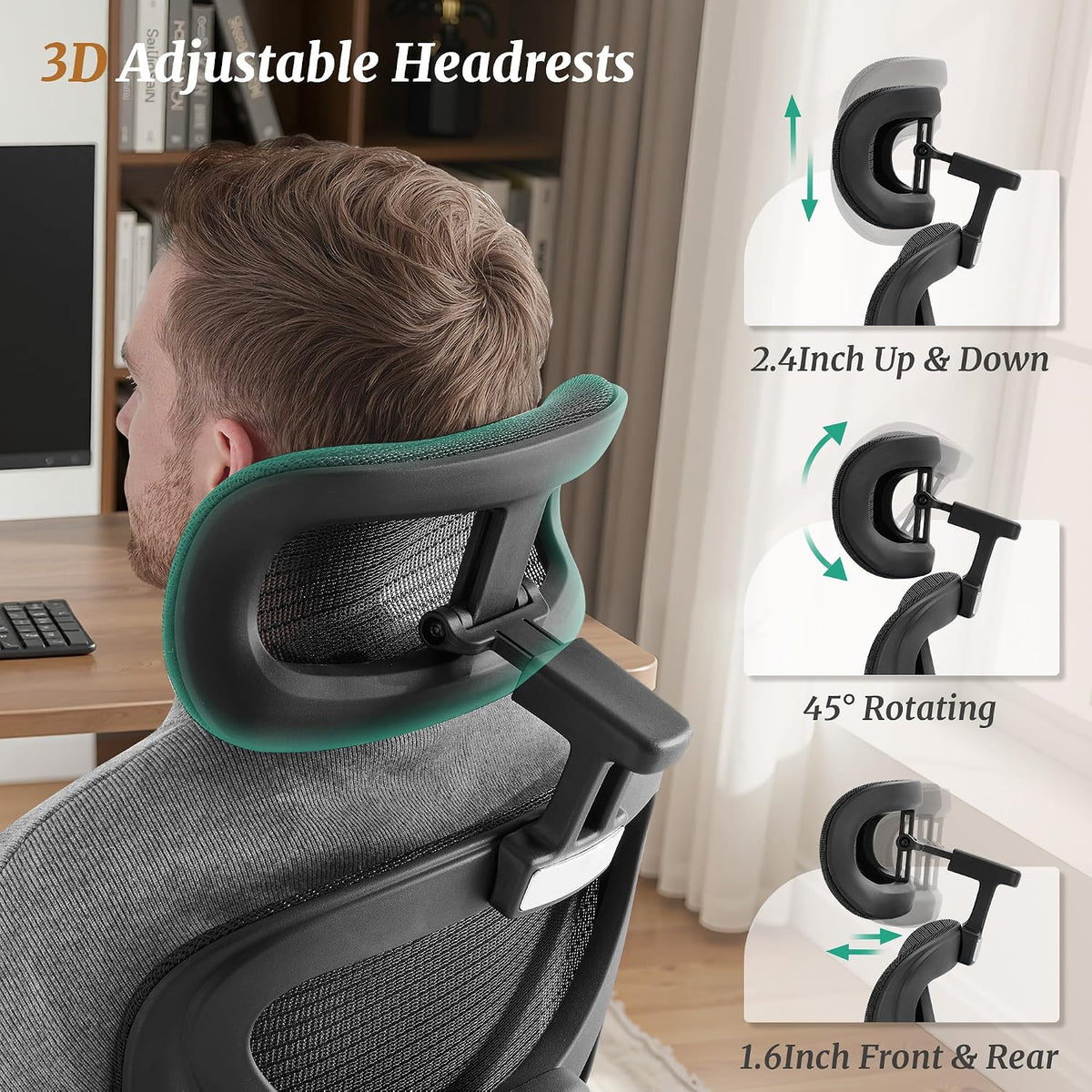 Cozyman Ergonomic Office Chair with Footrest - 5-Level Adjustable Lumbar Supp...