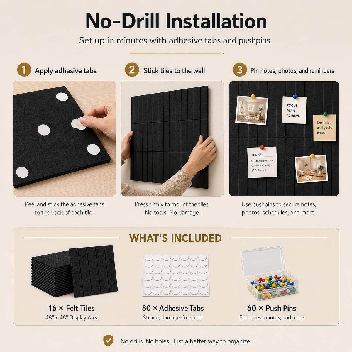 16 Pack Large Felt Bulletin Board & Cork Boards Alternative, 48"x48&...