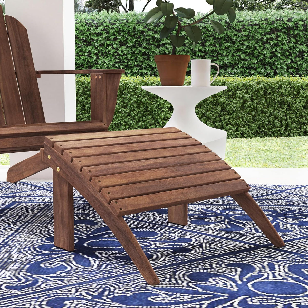 Linon Home Dcor Linon Adirondack Woodstock Ottoman, Teak Stain, Acorn, 21.6&q...