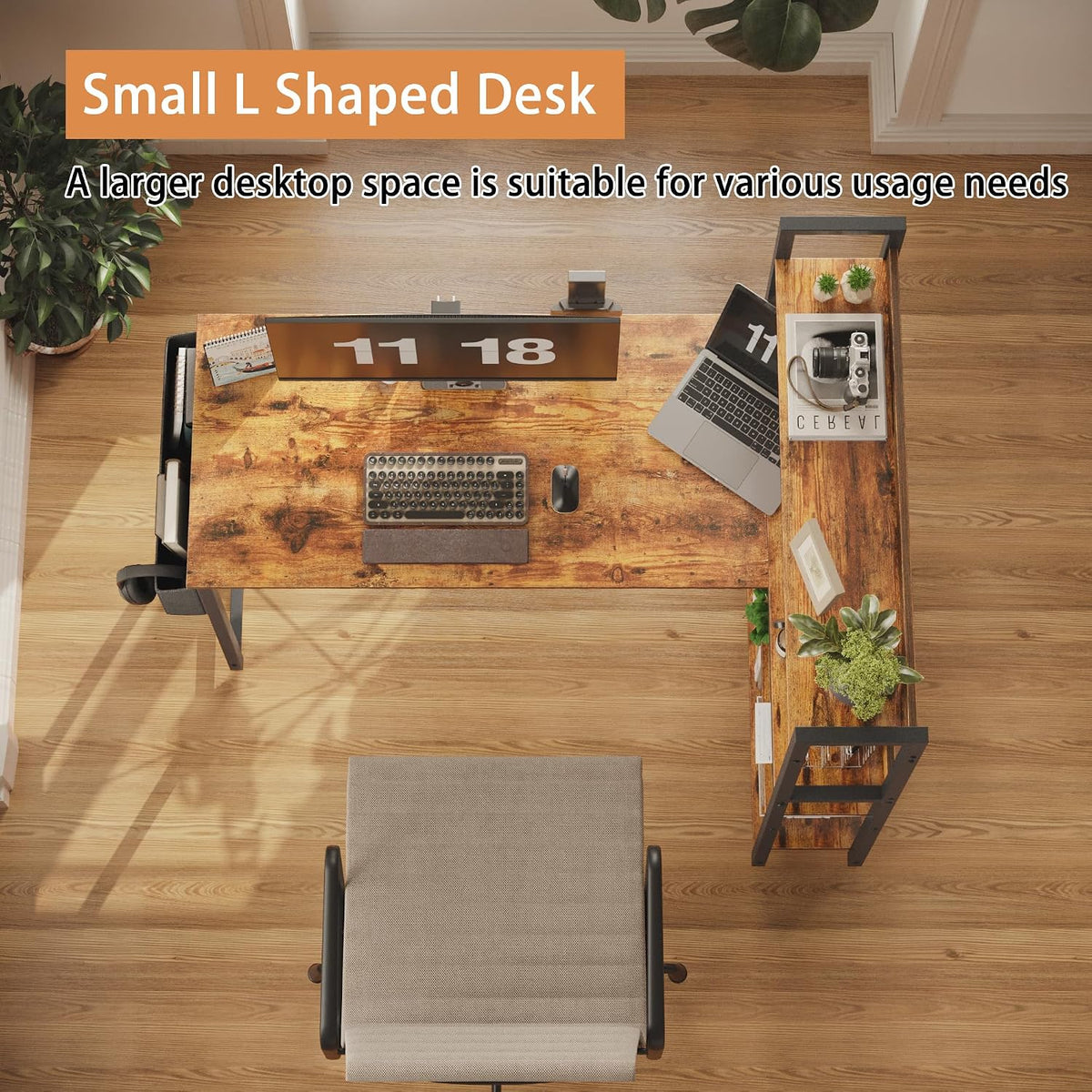 Treesland 55 Inch Computer Desk with Storage Shelves, L Shaped Desk with Stor...