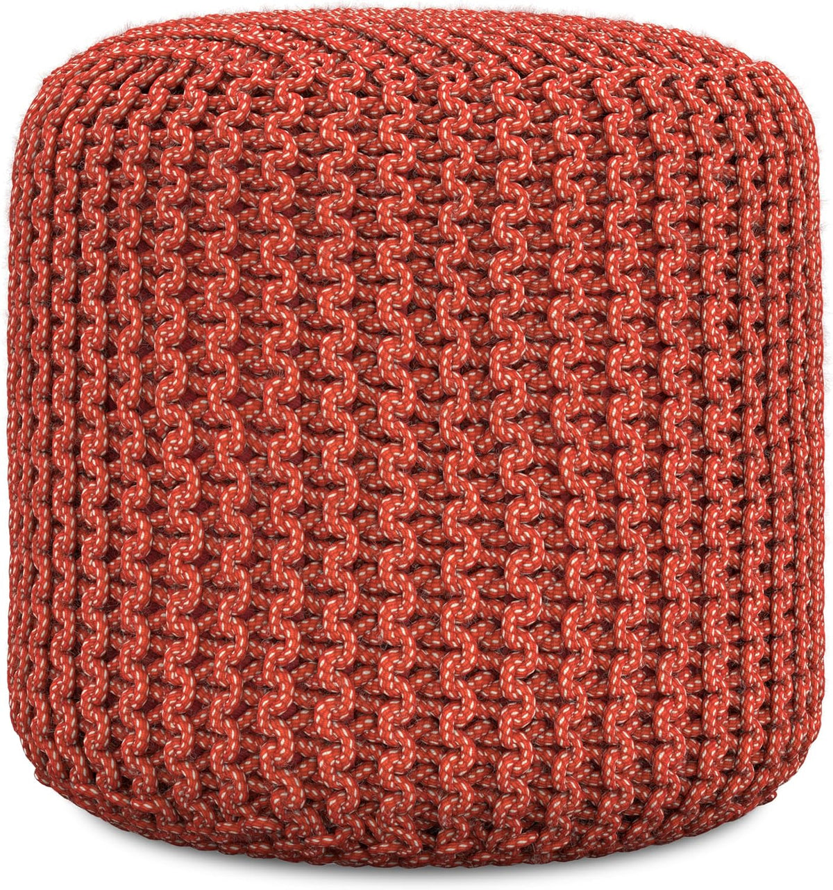 SIMPLIHOME Wynne 18" Wide Round Pouf in Orange PET Polyester