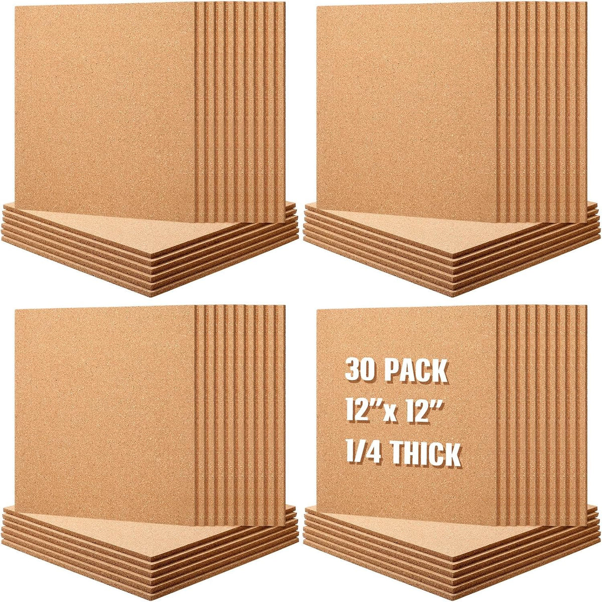 Kosiz 30 Pack 12x12 Cork Board Squares Bulk 1/4" Cork Board Tiles for Wall