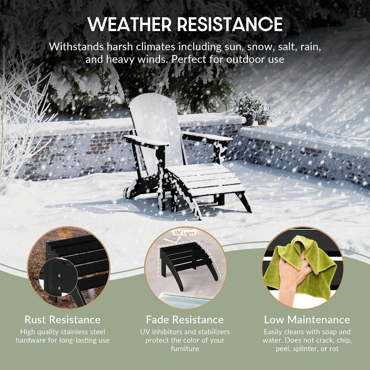 WestinTrends Outdoor Patio Adirondack Ottoman Foot Rest, All Weather Poly Lum...