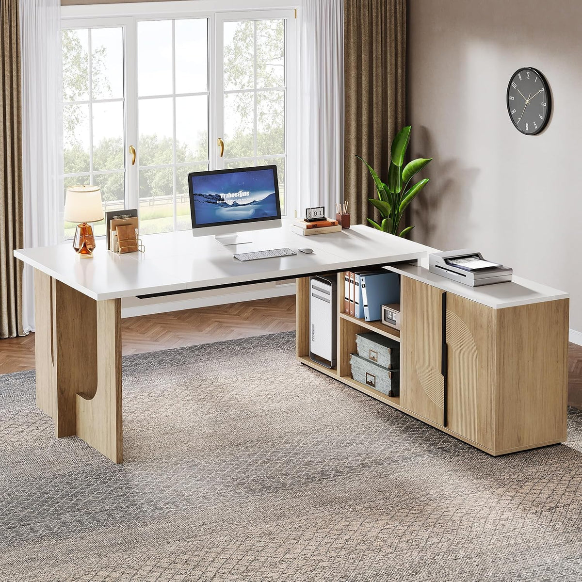 Tribesigns 74.8 Inch Executive Desk, L-Shaped Office Desk with Cabinet